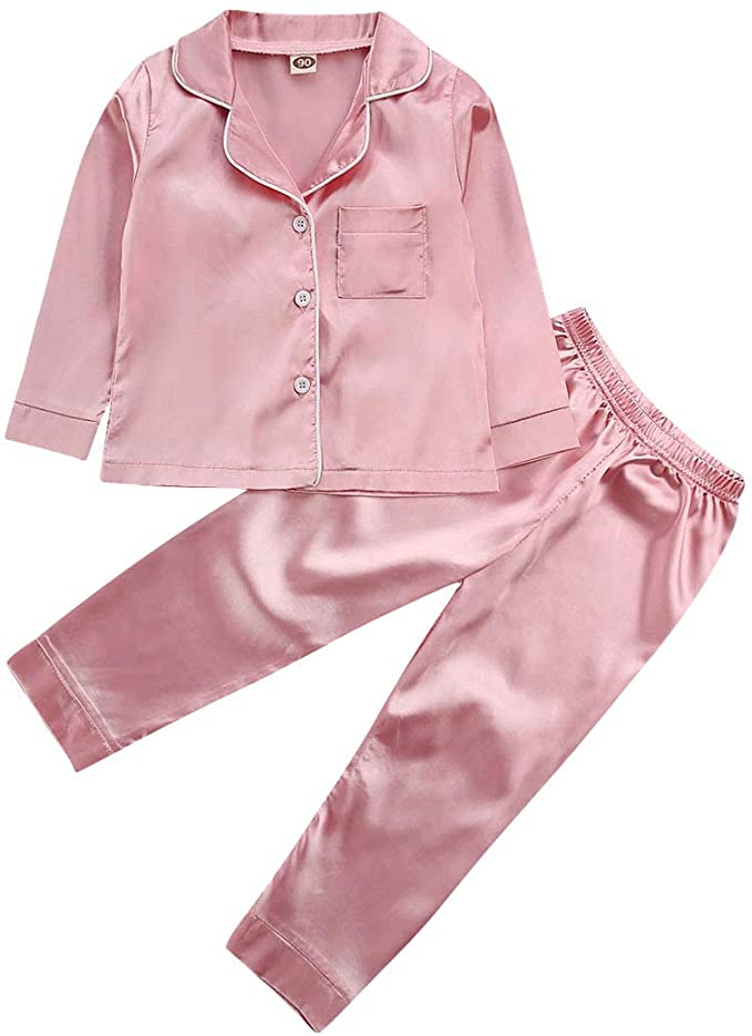 CHRONSTYLE Jungen Mädchen Kinder Seiden Pyjama Set Langarm Nachtwäsche Kinder Nachtwäsche Polka Dot Nachthemd 